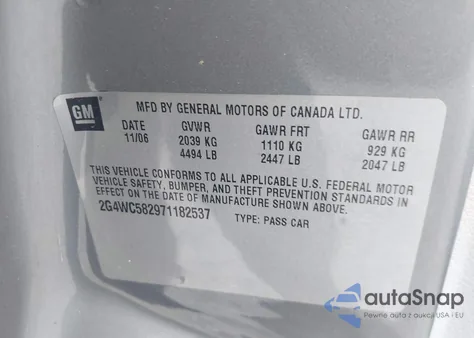 2007 Buick Lacrosse Cx from USA, damaged, VIN 2G4WC582971182537